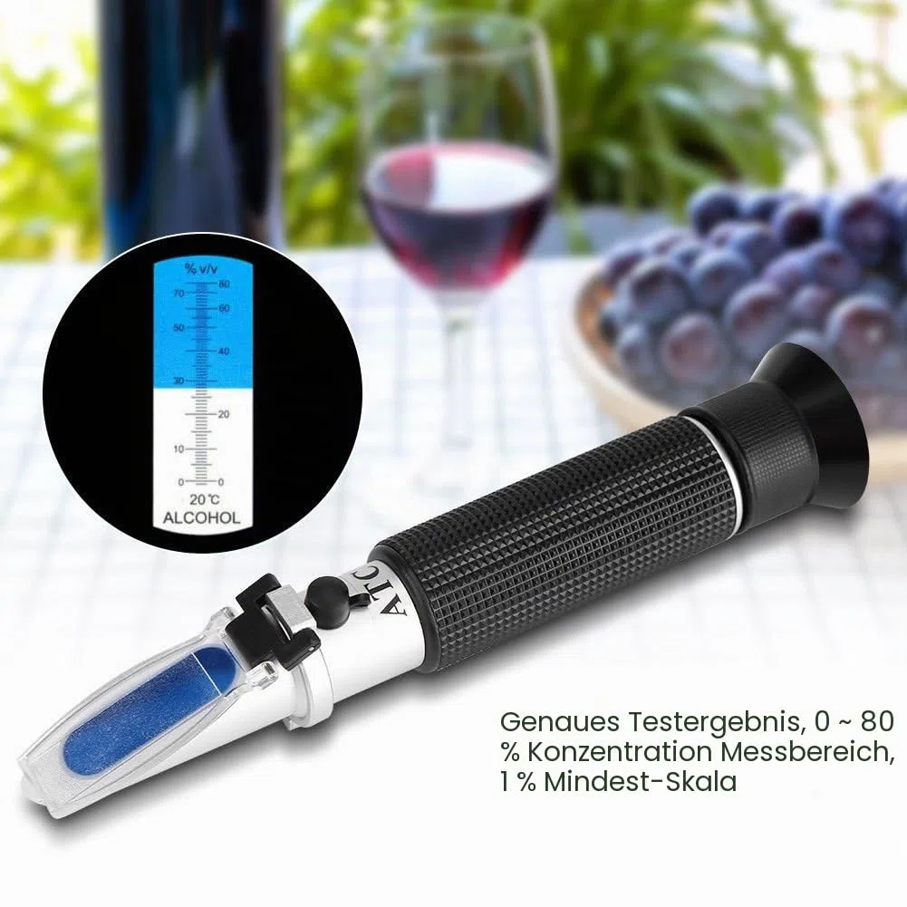 RGBS Brennerei Refraktometer Alkohol 0-80% v/v HandRefraktometer Alkoholmeter für Spirituose Destillierte Getränke und Ethanol mit Wasser wie Whisky Wodka
