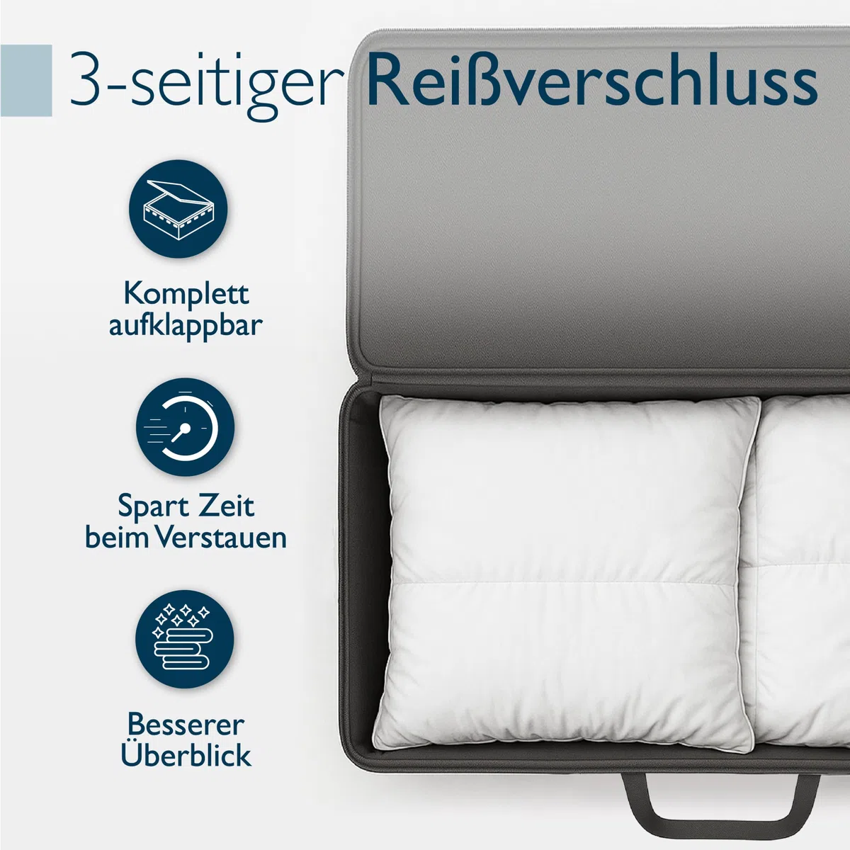 Beautissu Große Aufbewahrungstasche für Bettdecken, Kopfkissen, Klappmatratze 335 Liter – ‎67x120x42 cm – Bettzeug Aufbewahrungstasche Gartenauflagen Kleideraufbewahrung – Robust Tragetasche Schwarz