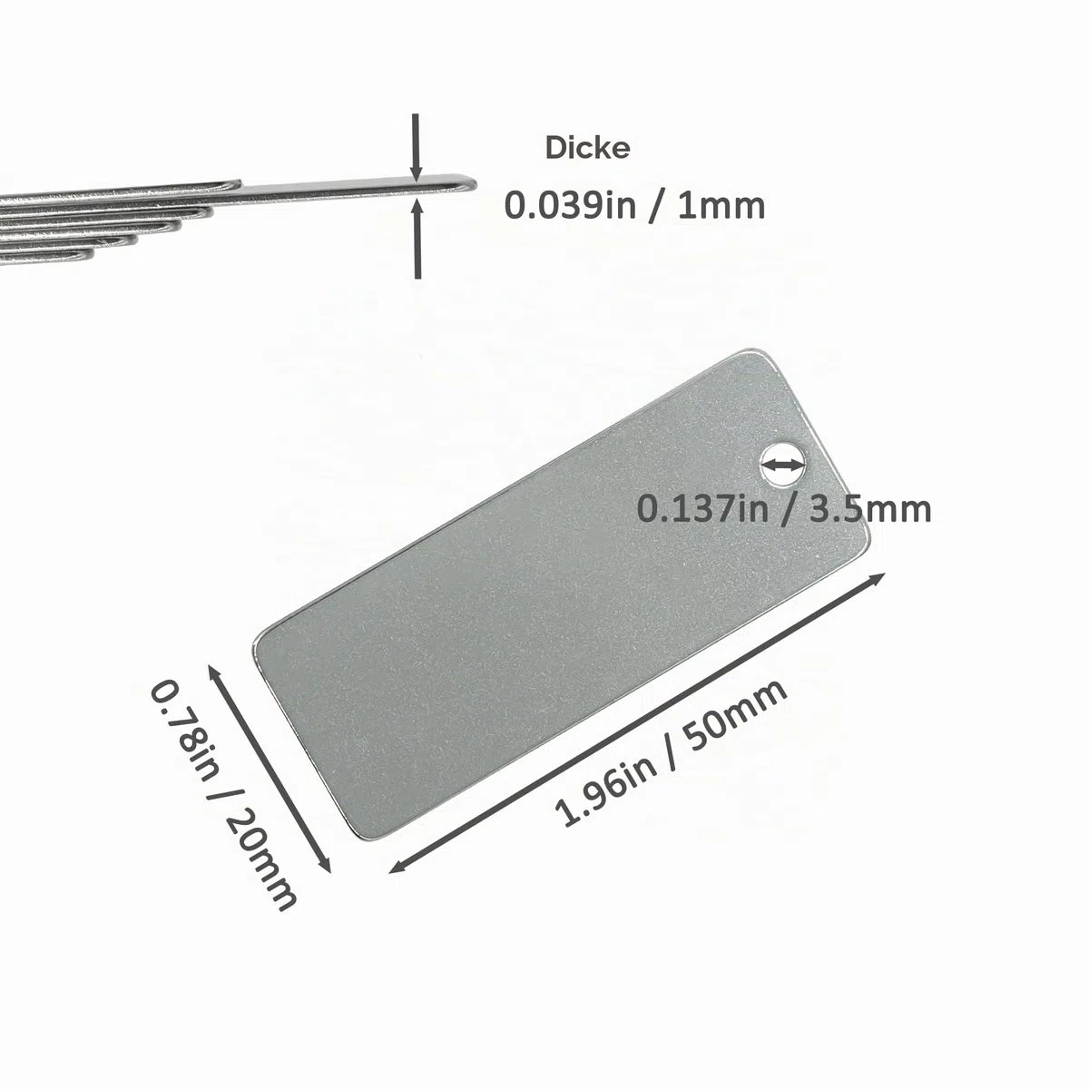 Metall-Gravurrohlinge, Edelstahl, rechteckig, blanko, 5 x 2 cm, 25 Stück, Epoxidharz