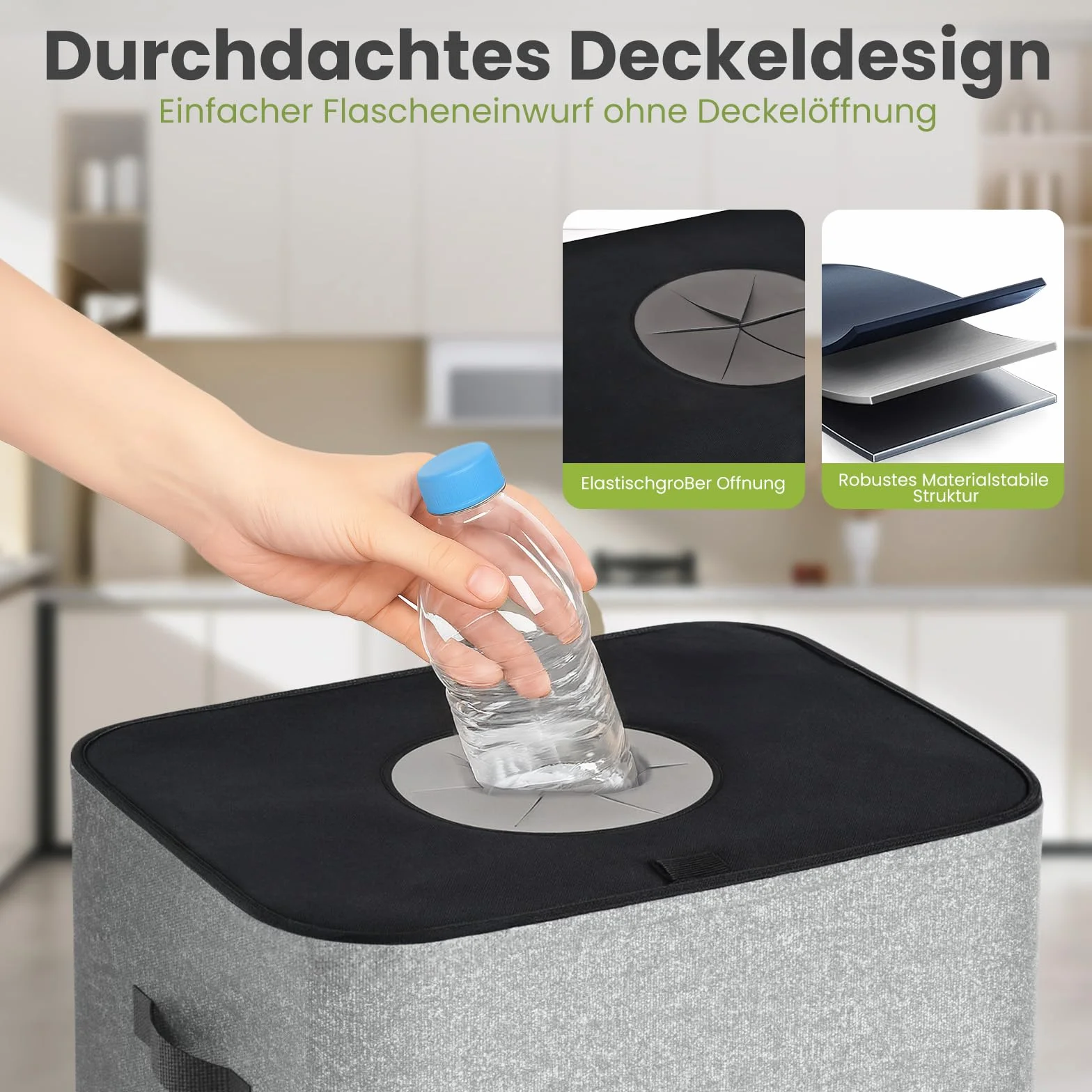 AIUNAOM 110L Groß Pfandflaschen Sammelbehälter mit Deckel, Flaschensammler Leergut,Recycling -Behälter Leergut & Altglas Aufbewahrung,Pfandflaschen Behälter für Küche Abstellraum Flaschentasche