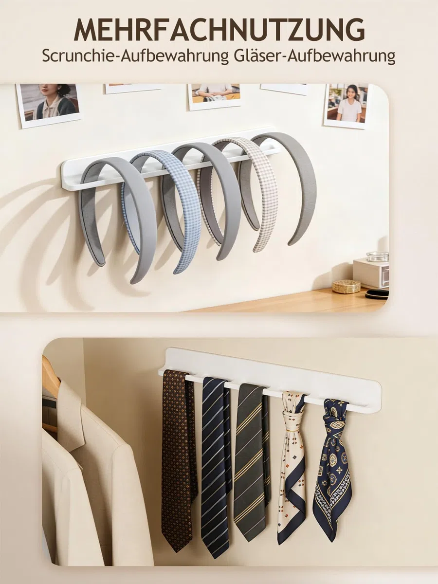 2 Stück Brillenhalter Wand, Brillenablage Wand, Brillenständer | 5 Loch Sonnenbrillen Organizer, Silikon Passform, für Brillenaufbewahrung, 30×1,8×3,5cm, Weiß