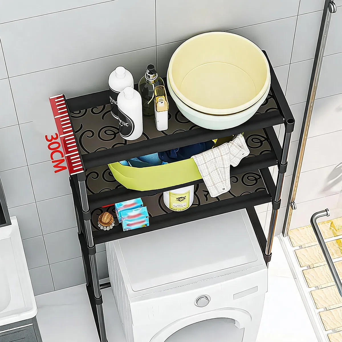 Toilettenregal 3 Ebenen, Badezimmerregal über Die Toilette Platzsparend, Badezimmer Aufbewahrungsregal Mit Stabilem Eisenrahmen, Wasserdicht, Für Bad, Waschküche Oder Küche-Weiß