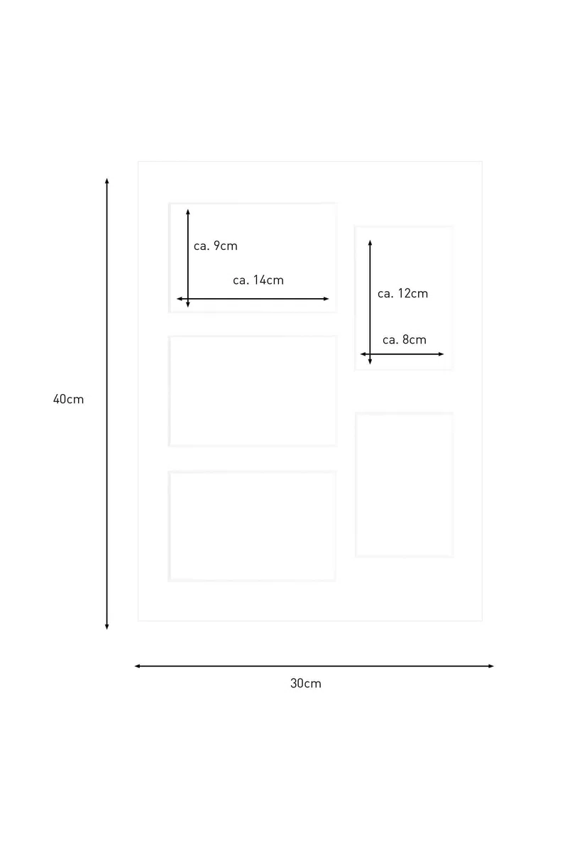 nielsen Passepartout Premium Karton 2,5 mm, Außenformat 30x40 cm für 3 Bilder 10x15 und 2 Bilder 9x13 cm, hellweiß