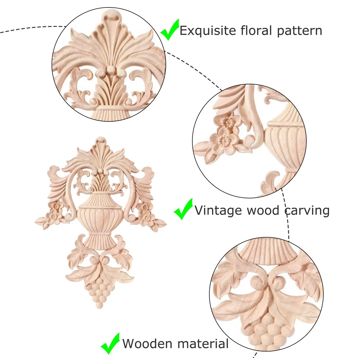 2pcs Retroschinitzereien Unlackierte Holzschnitzereien Europäische Schnitzereien Möbel Hause Tür Decor DIY Handgemacht Holz Geschnitzte Möbel Appliques Holz Ornamen (XL)
