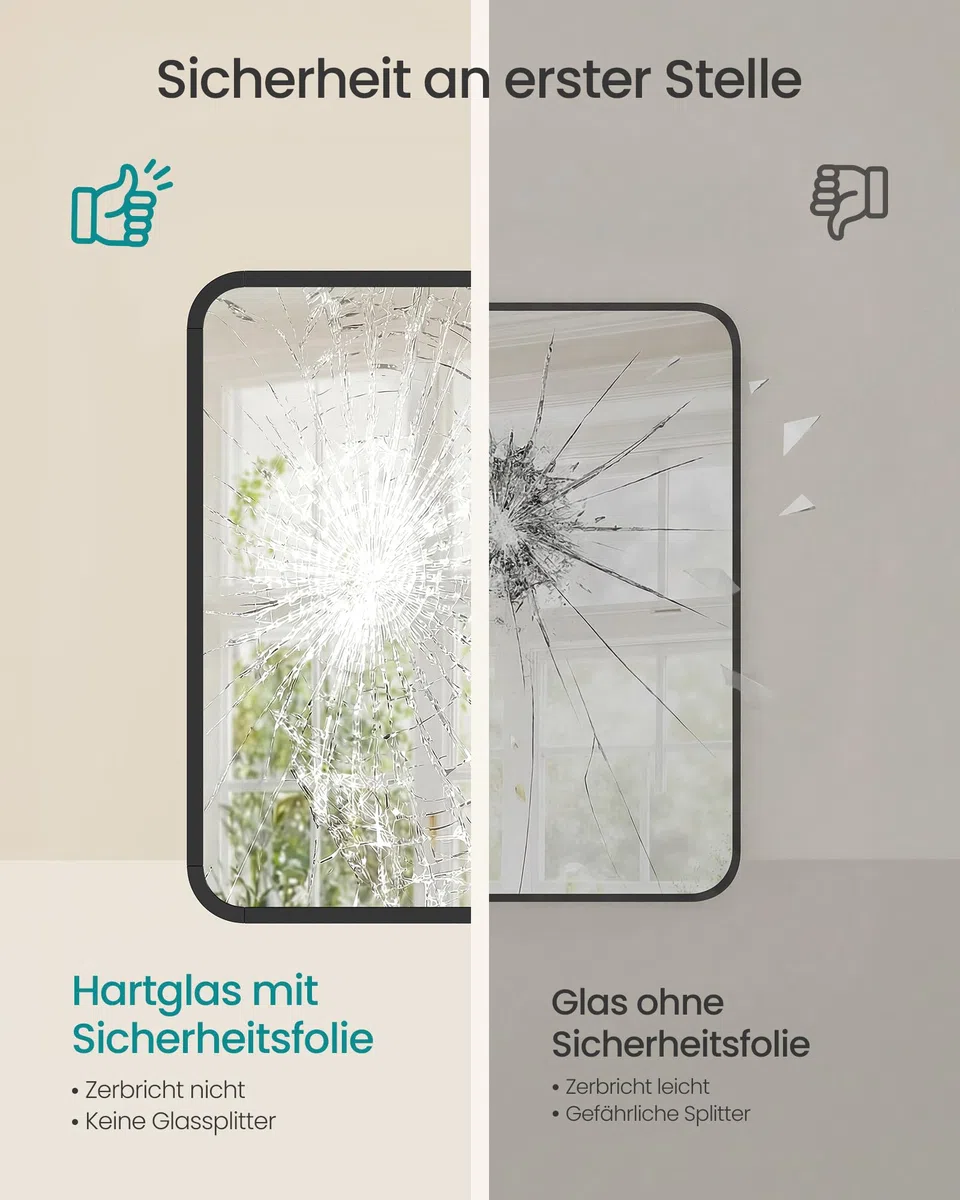 SONGMICS Spiegel für Bad, Wandspiegel, rechteckiger Spiegel, Aluminiumrahmen, 40 x 30 cm, mit Sicherheitsfolie, 2 Aufhängemöglichkeiten, für Wohn-, Schlaf- und Badezimmer, tintenschwarz LWM012BD01