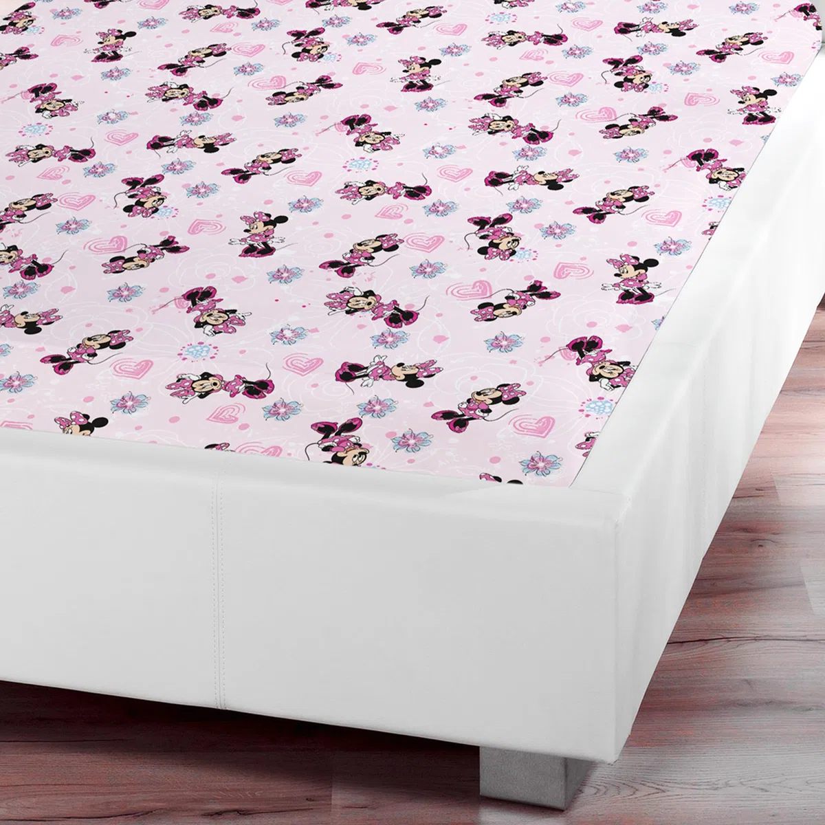 Minnie Mouse Spannbettlaken Flower Pink Rosa 90/100 cm x 190/200 cm 100% Baumwolle Minnie Maus Disney Mickey Sweet Love Spannlaken Bettlaken Laken Spannbetttuch passend zur Mädchen Bettwäsche