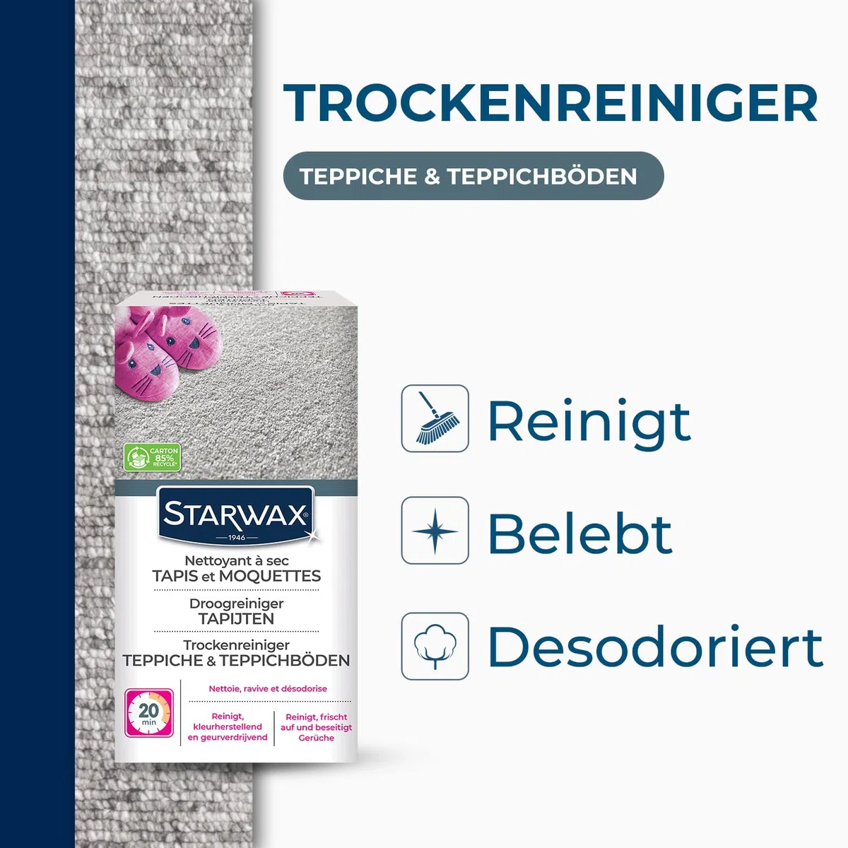 STARWAX - Trockenreiniger für Teppiche und Teppichböden - Teppiche und Teppichböden reinigen und auffrischen - Für Kunst- und Naturfasern - - 500 g - Etwa 20 m²
