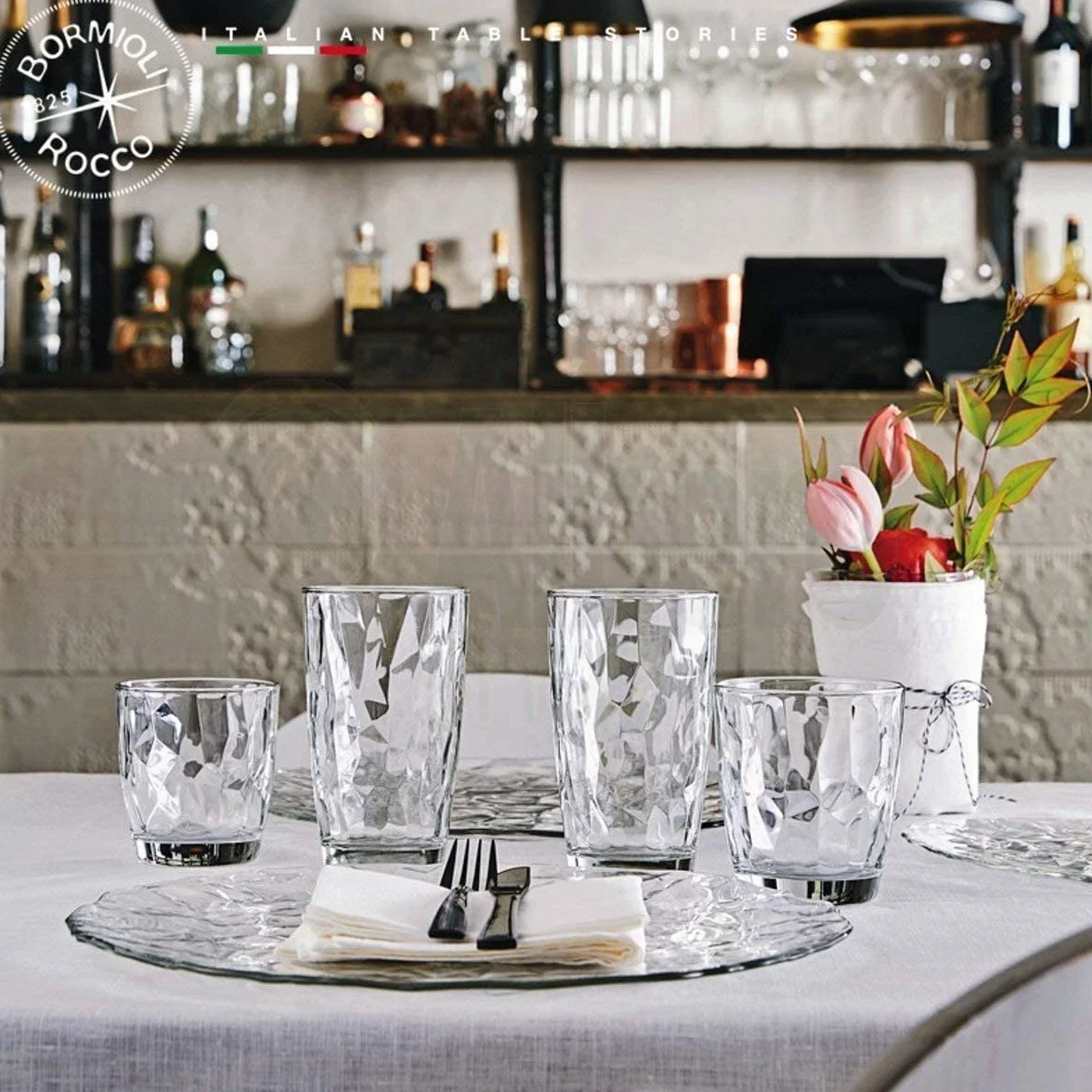 Bormioli Rocco 350200 Diamond Trasparente Trinkglas, Wasserglas, Saftglas, 305ml, Glas, transparent, 6 Stück