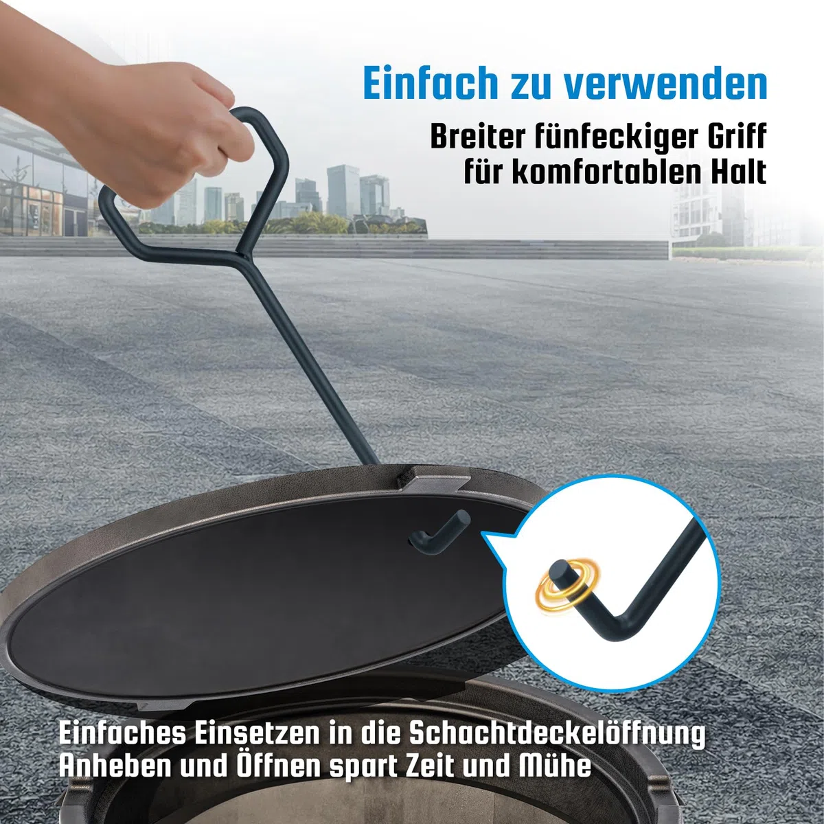 2 Stück Kanaldeckelheber 30cm, Schachthaken aus schwarzem Kohlenstoffstahl, Gullideckel haken für Kanal- und Abflusshaken, Schachtdeckelheber wird mit einem Paar Handschuhen geliefert