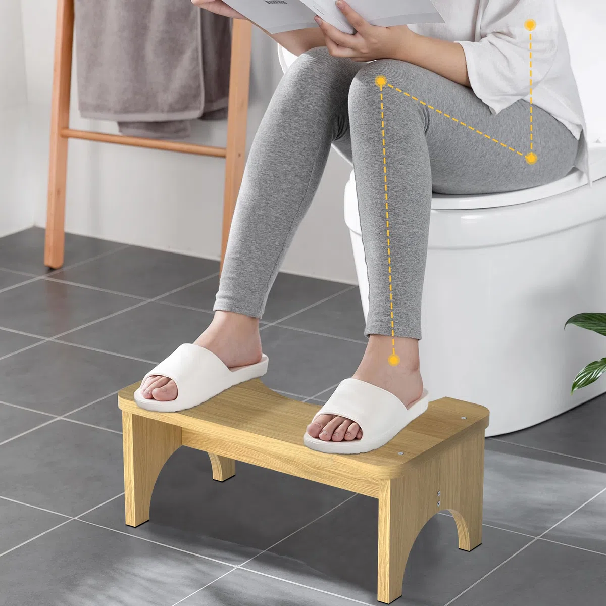 Bambus Hocker zum Hocken für Toilettenstuhl für Erwachsene, 16,5 cm rutschfester Toiletten Hocker für Erwachsene, Hilfe für Kinder und Senioren, Original einfaches Design, Badezimmer-Step-Hocker