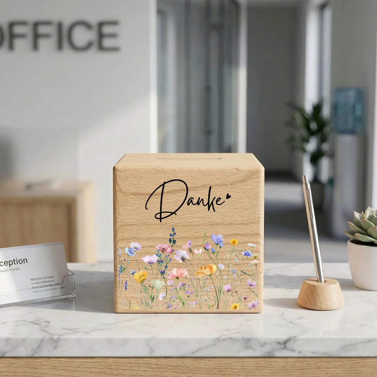Trinkgeldkasse Wildblumen Danke Kaffeekasse Spardose aus Holz Trinkgeld Sparkasse Holzspardose