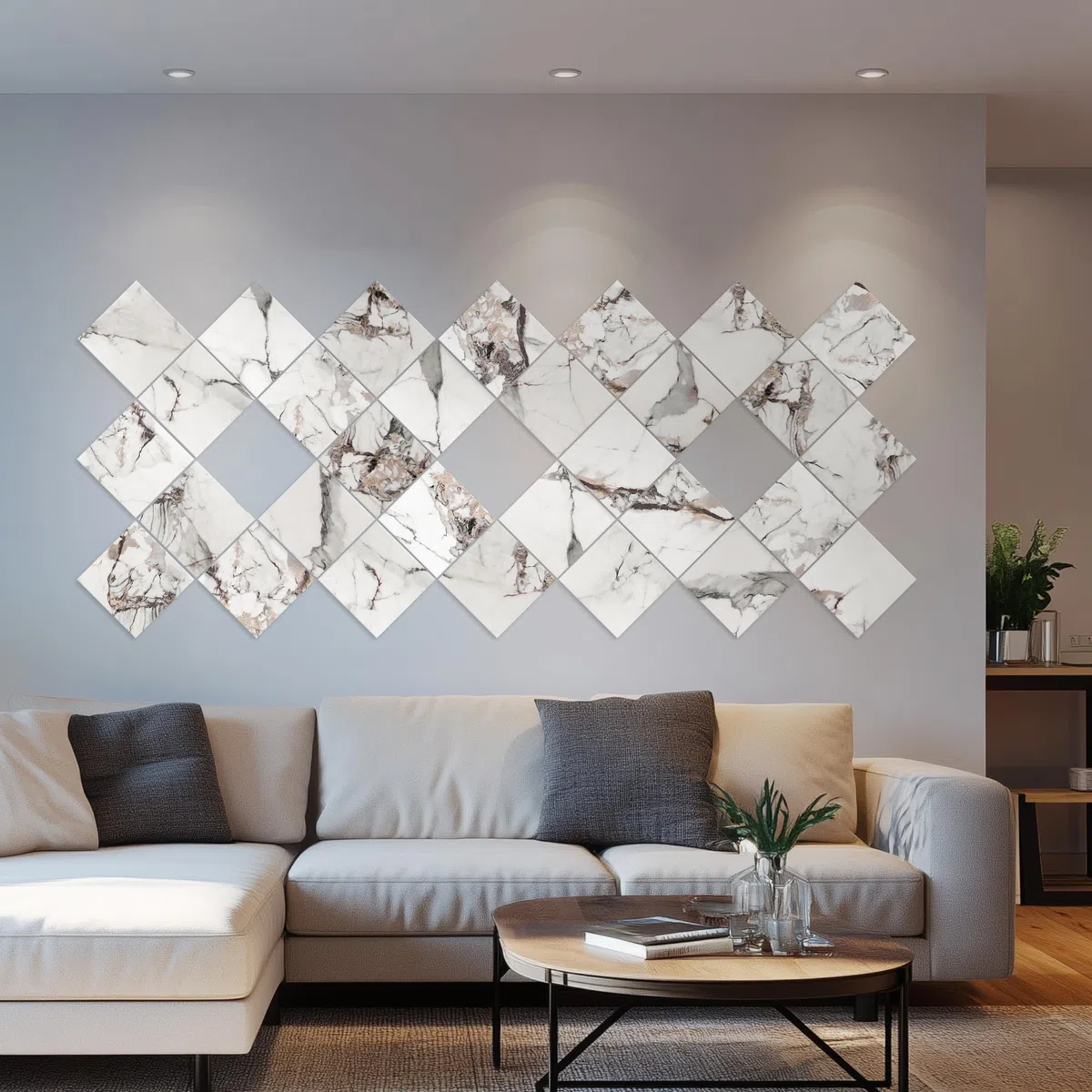 HEXIM Marmorplatten Optik 6 Stück SPC Viereck 21,5 x 21,5 cm Innen & Außenbereich Granit Steinoptik Kunststoff Fliesen - Marmor Dekor Wandfliesen helles Beige (8088)