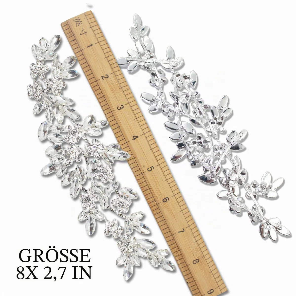 PEARLY JUN Handgefertigte Strass-Applikation Flower Glass Rhinestone Applique Näh-Applikationsaufnäher mit Kristallen Strass-Applikation für Brautkleid DIY-Taschen Dekoration für Kleider handnähte
