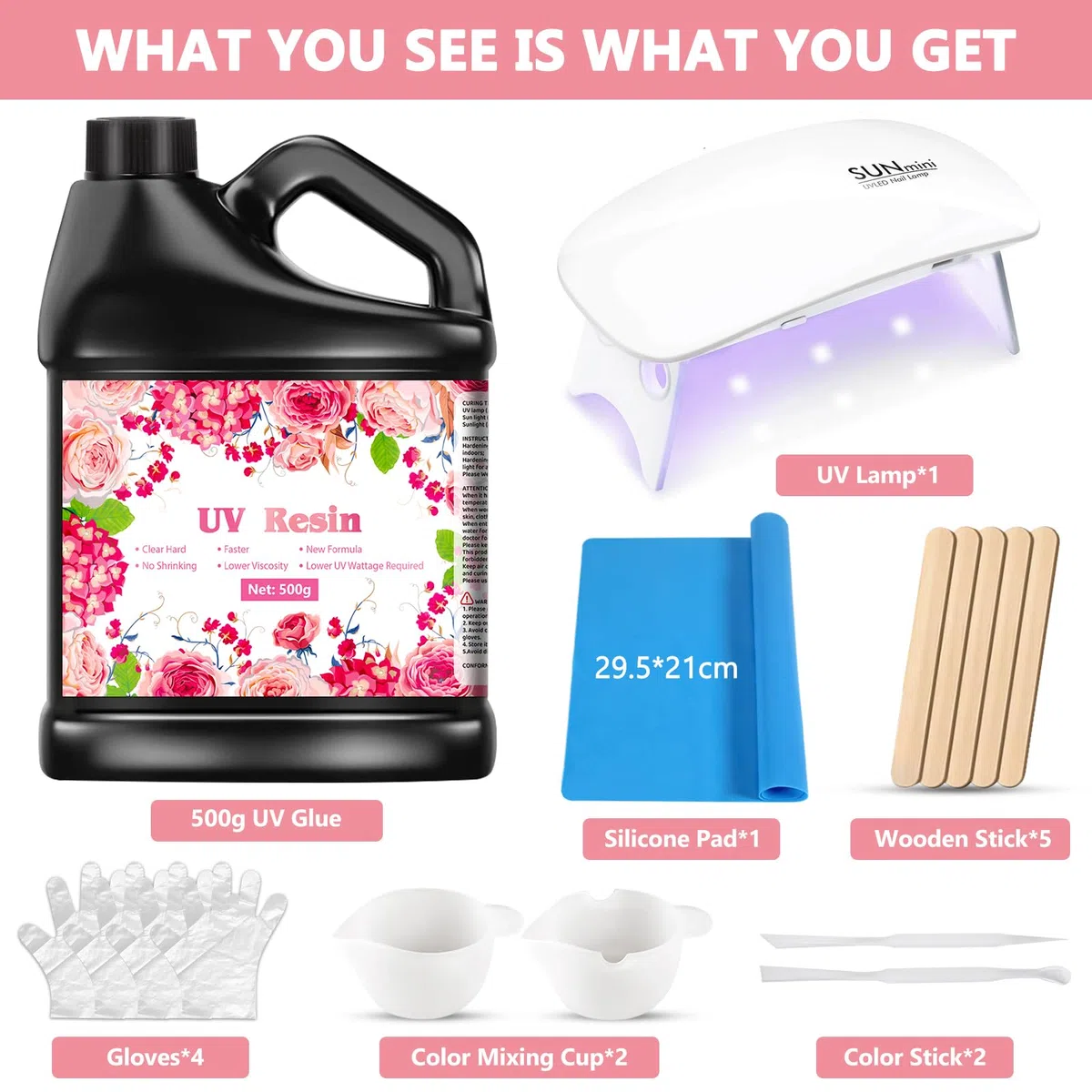 500 g UV Harz Klar Kit, Upgrade UV Resin Hart, kristallklares Transparentes, Schnelle Aushärtung, UV Epoxidharz für DIY Kunst, Schmuck,Handwerk, Basteldekoration, UV Resin Set mit UV Lampe