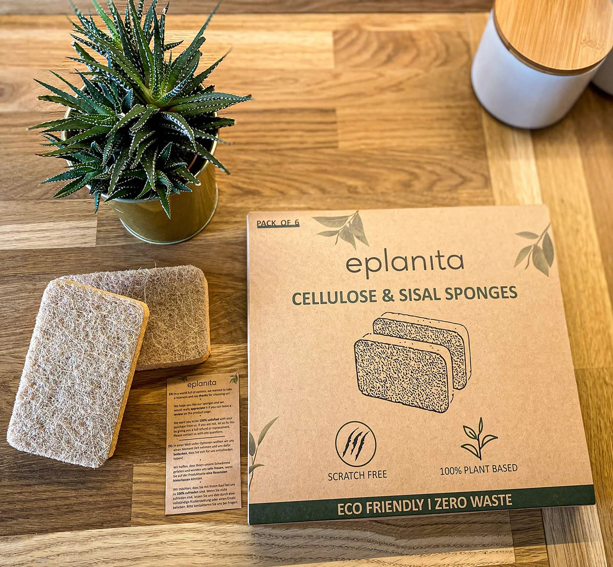 eplanita Natur Zelluloseschwamm und Sisalschwamm (12er-Pack) Bio Reinigungsschwamm, Küchenschwamm, Spülschwamm, Geschirrschwamm, Biologisch Abbaubar, Umweltfreundlich, Wiederverwendbar und Nachhaltig