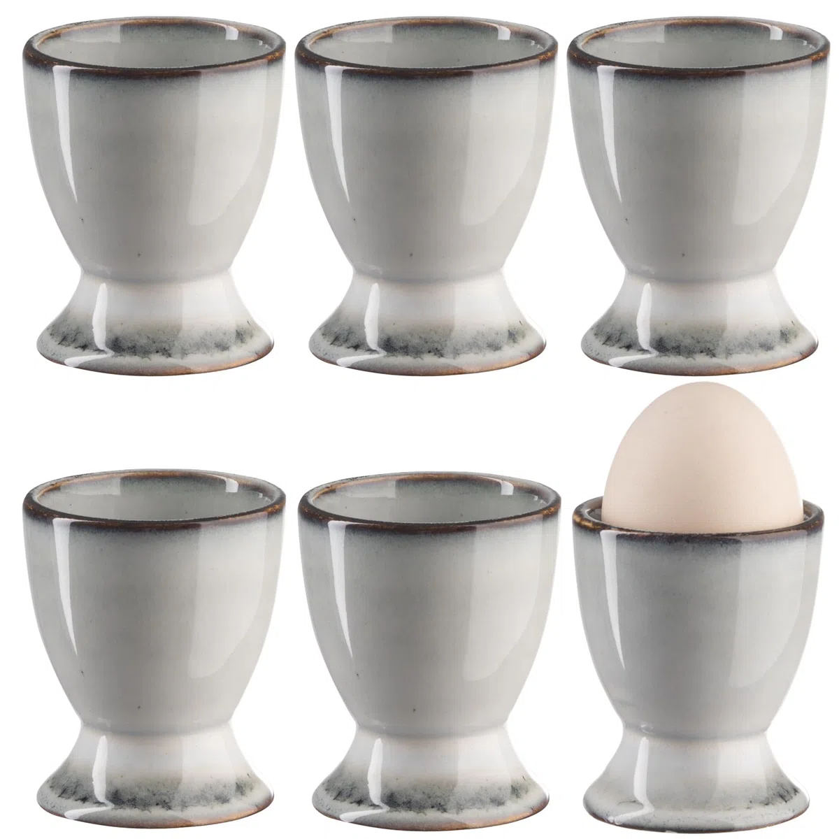 Eierbecher 6er Stück Set Eierhalter Eierständer Porzellan aus Keramik cm für Jeden Frühstückstisch Hart und Weichgekochten Eiern Grau Hellgrau