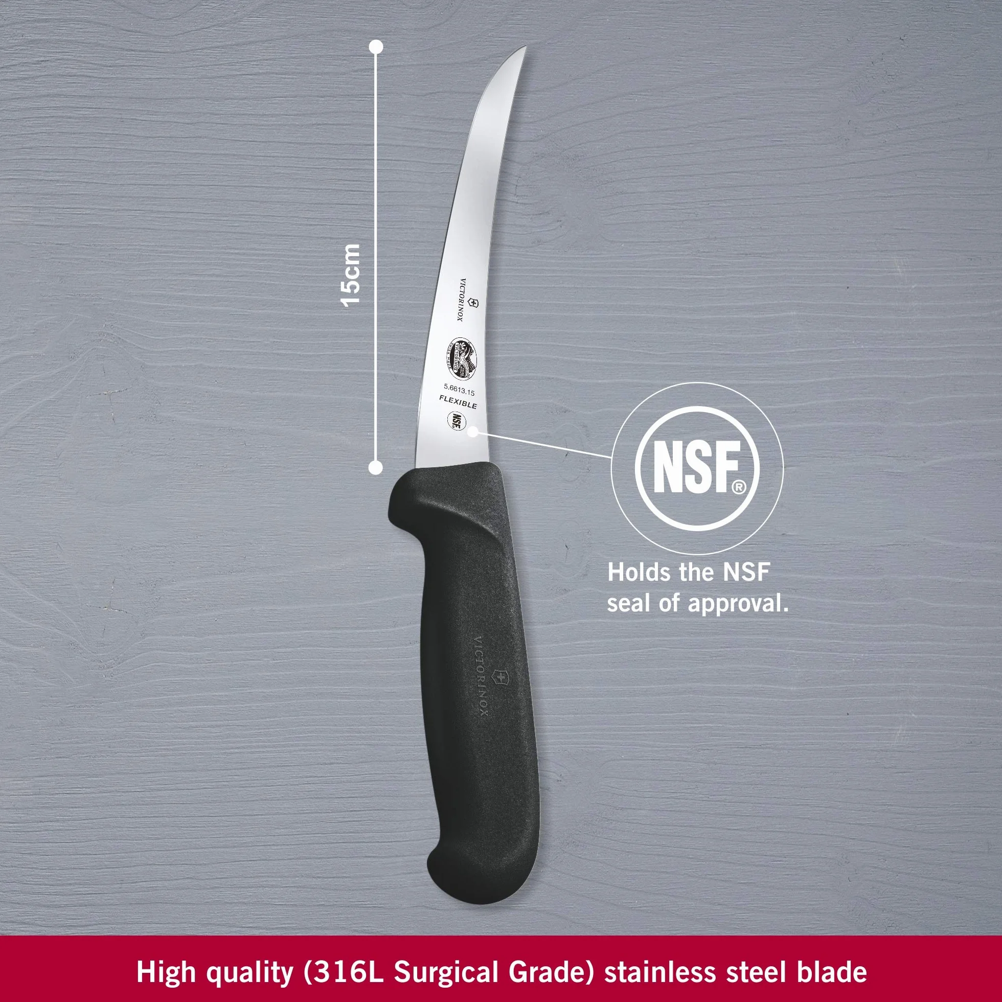 Victorinox Fibrox Kochmesser, Ausbeinmesser, Extra Scharfe Klinge, Rostfreier Stahl, Spülmaschinengeeignet, Swiss Made