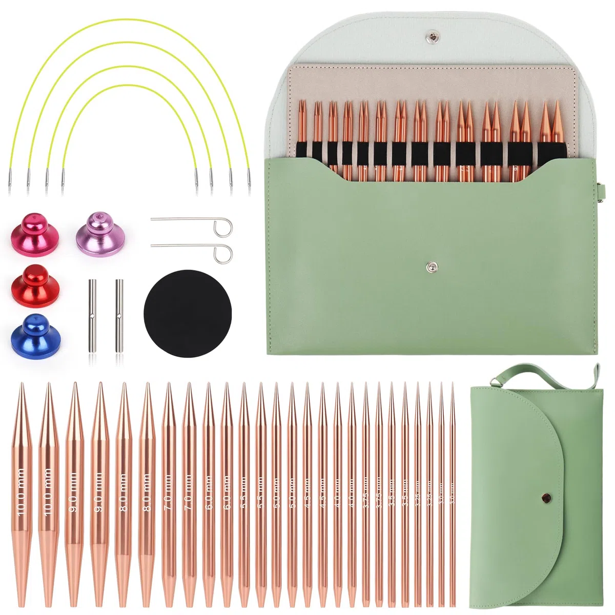 Coopay Auswechselbare Rundstricknadeln Set, 3,0-10,0 mm Rundstricknadeln (4 Längen verstellbar), Stricknadeln Rundstricknadel mit Aufbewahrungstasche,Austauschbare Rundstricknadel, Rosé gold