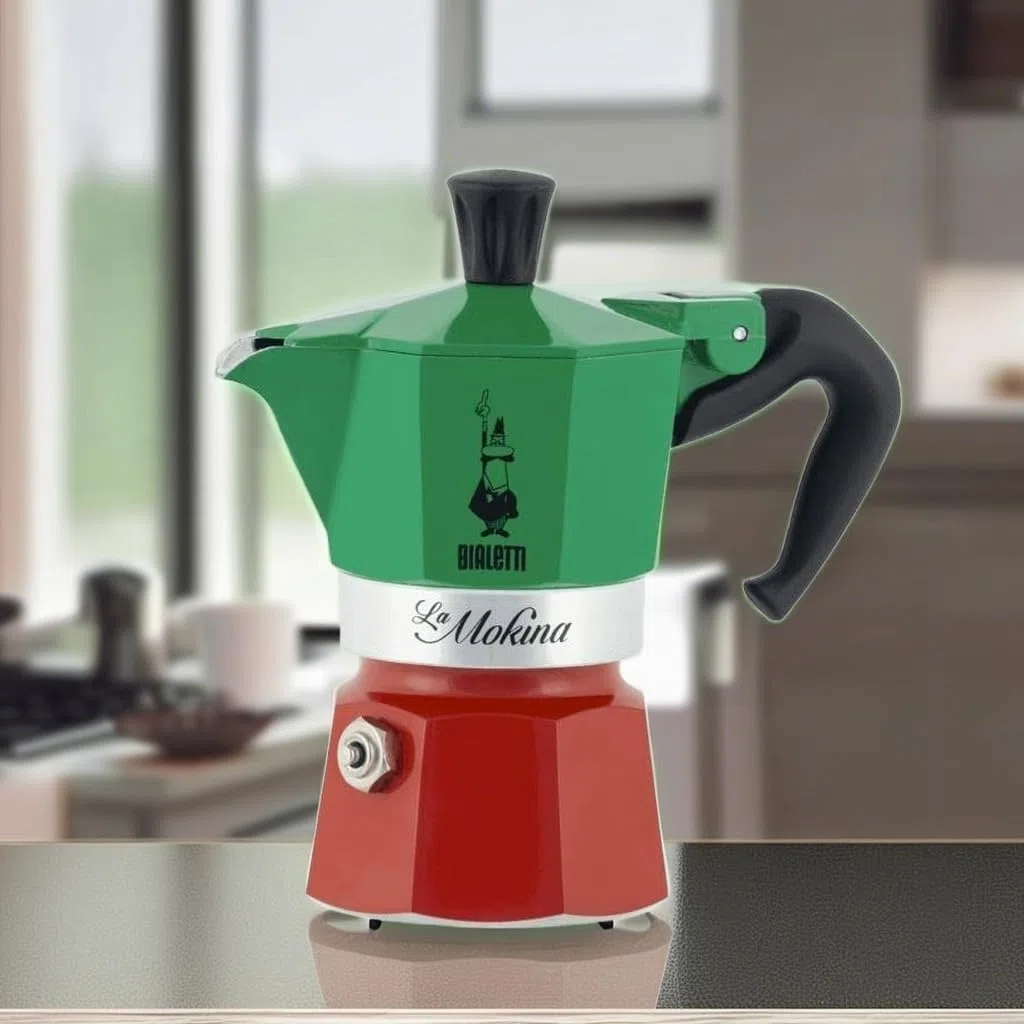Bialetti Espressokocher Grün Rot Weiß 1/2 Tasse halbe Tasse