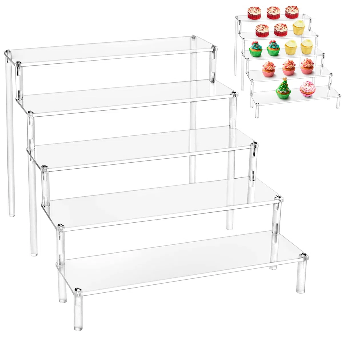 5-Stufig Acryl Display Ständer, 40 x 32 x 24.5cm Treppe Display Regal, Tischplatte klar Acryl Organizer für Nagellack Gewürz Kosmetik Kunsthandwerk Schmuckständer Cupcake Buffets Dessert