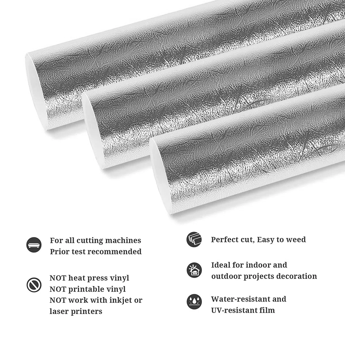TECKWRAP Metallisch strukturiertes Chrom, selbstklebendes Vinyl, Basteln, permanentes Vinyl für DIY-Designs, Heimdekoration, Rolle, 0,3 m x 1,5 m, Silber