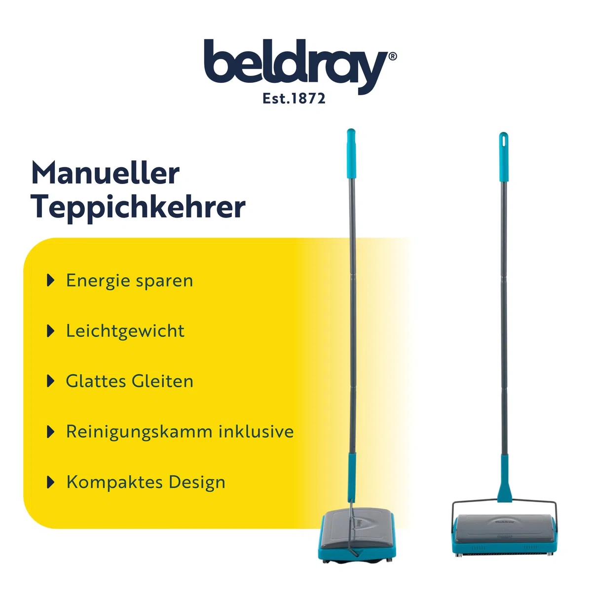 Beldray Teppichkehrer - Teppichkehrmaschine, manueller Teppichreiniger, Besen zum Reinigen von Teppichen und Hartböden, Tierhaarentfernung, Entfernen von Schmutz Haaren, leicht