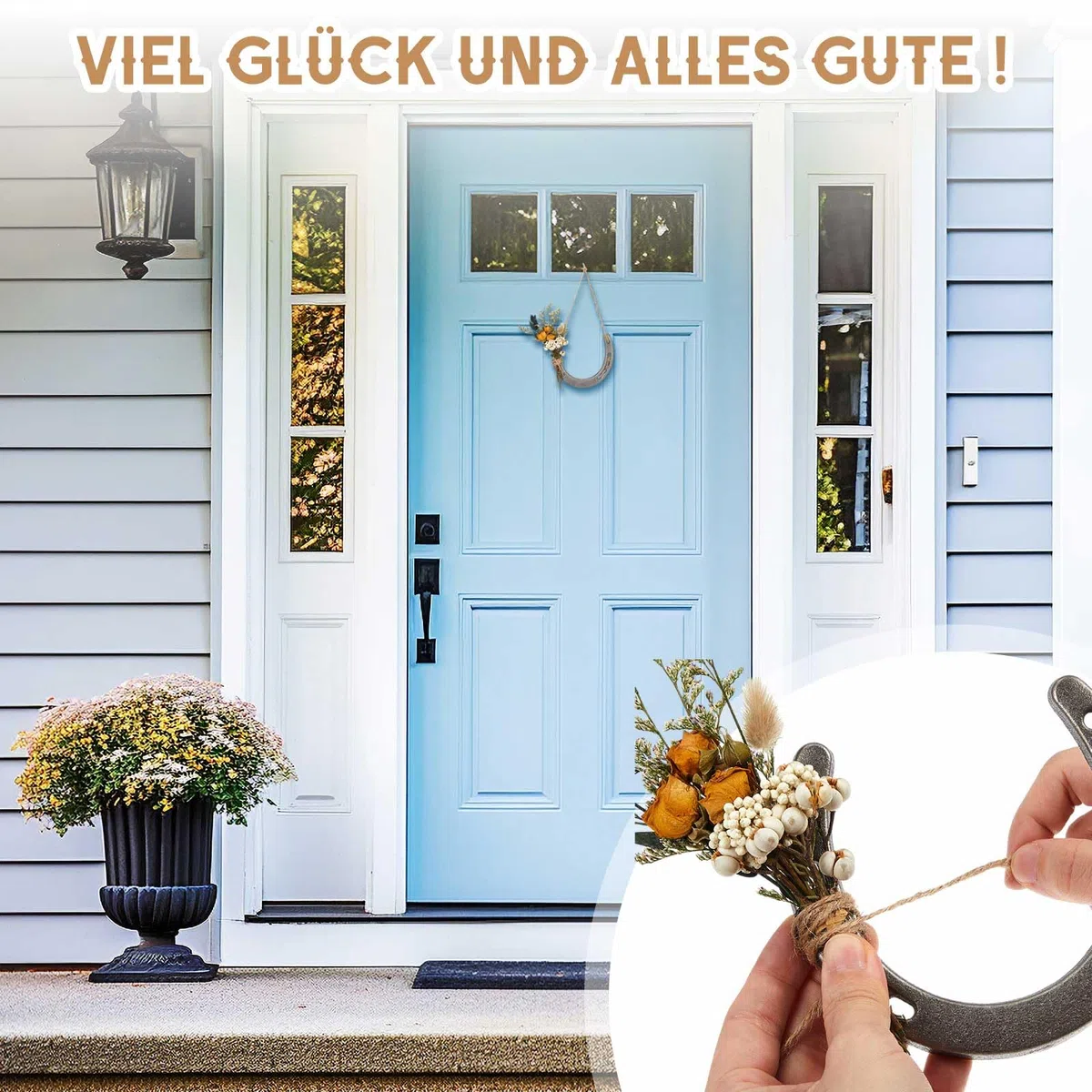 Hestya Hufeisen Glücksbringer Richtfest Geschenk Geburtstag Prüfung Glückshufeisen mit Viel Glück Holzkiste Hufeisen Deko Geschenk zum Einzug Hochzeit Einweihungsgeschenk Geschäftseröffnung