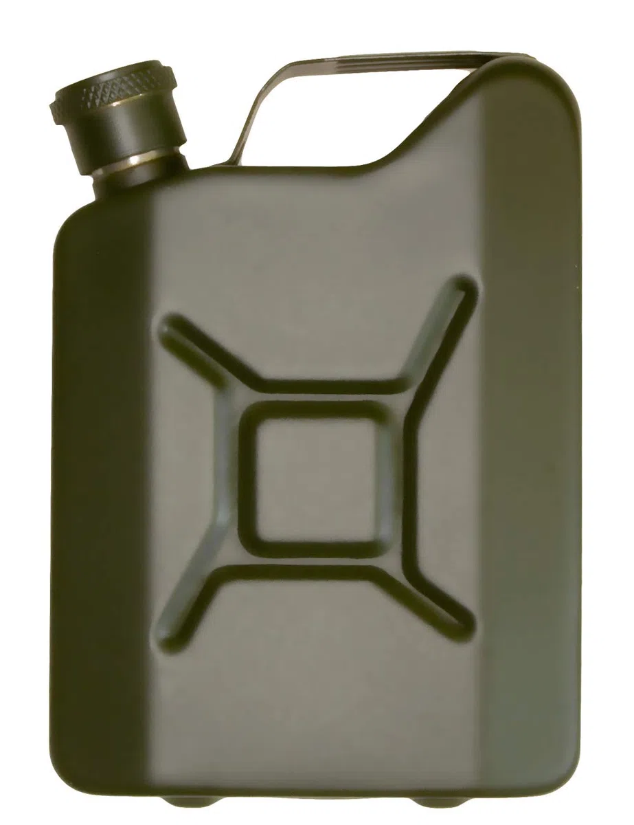 Edelstahl Flachmann im Benzinkanister-Design, 150ml Trinkflasche, oliv-grün