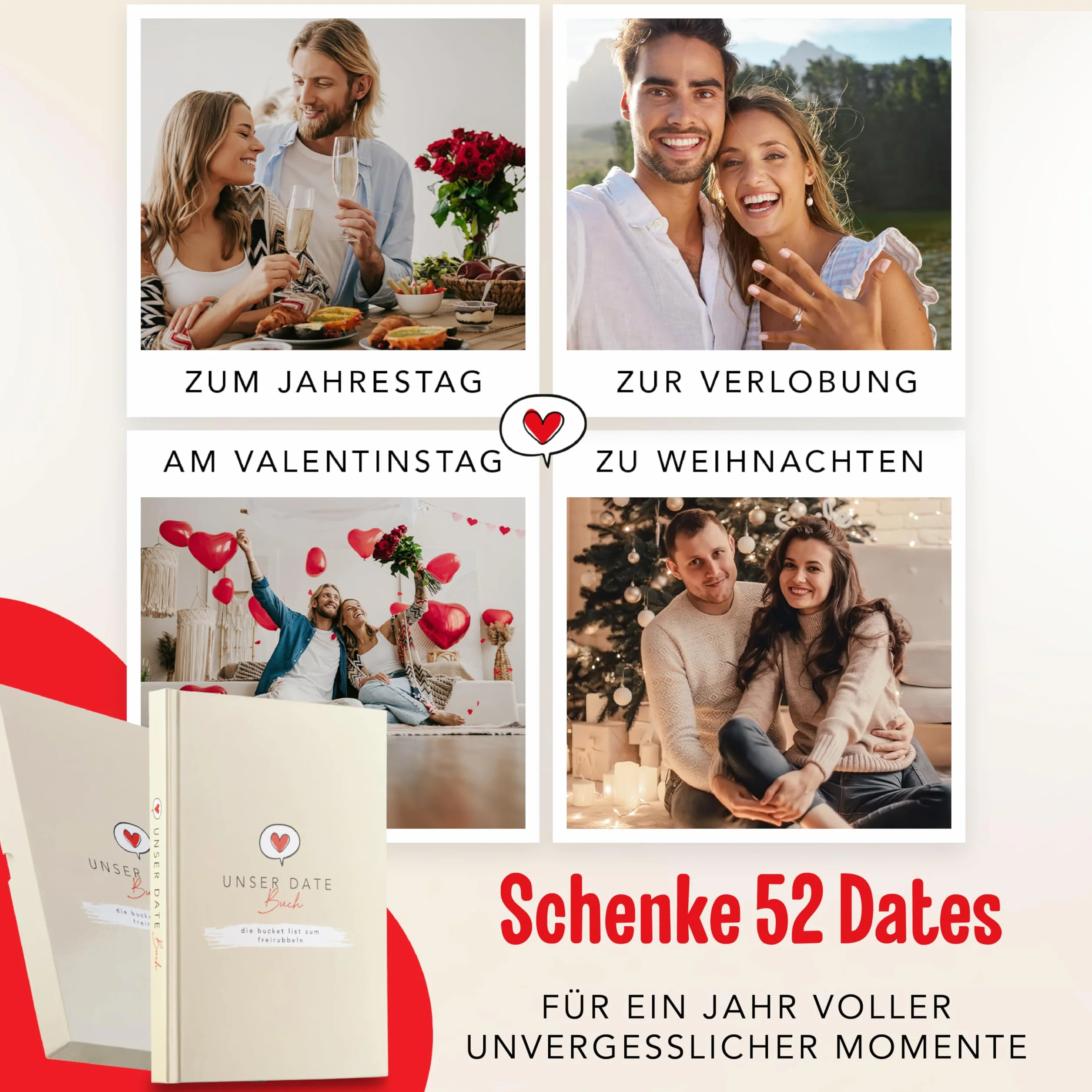 Unser Date Buch | 52 Date Ideen für Paare zum Freirubbeln | Bucket List für Pärchen | Jahrestag Geschenk für ihn & sie | Paar Geschenke zum Valentinstag oder Weihnachten für Freund & Freundin