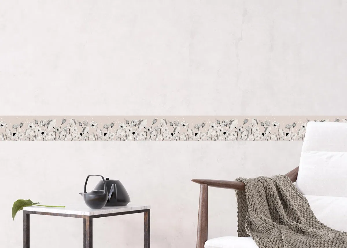AG Design Selbstklebende Bordüre Abstraktionsblumen, AWB 8410 | Wasserfest Dekoration für Wände, Möbel, Tapeten, Wandverkleidungen und Türen, Folie, Mehrfarbig | Breite 500 cm x Höhe 13.8 cm