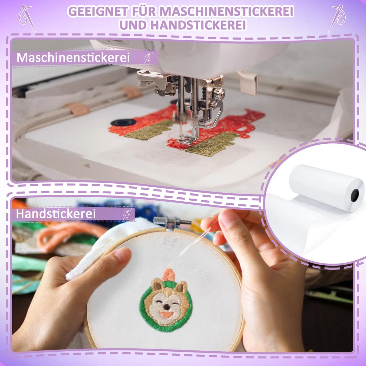 Stickvlies Rolle 10" x 50 yd (Abreißen), 50gm Stickpapier Papierträger, Drucken oder Zeichnen Zeichenstabilisator für Hand- und Maschinenstickereien - Kein Kleber