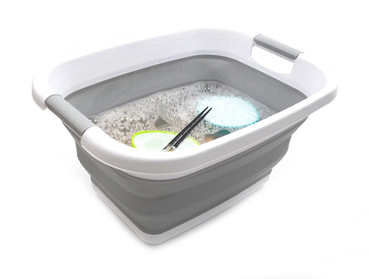 SAMMART 25L Zusammenklappbarer Wäschekorb / -wanne - faltbarer Aufbewahrungsbehälter/Organizer - tragbarer Waschbehälter - platzsparender Korb - Kofferraum-Aufbewahrungsbox (Grau)