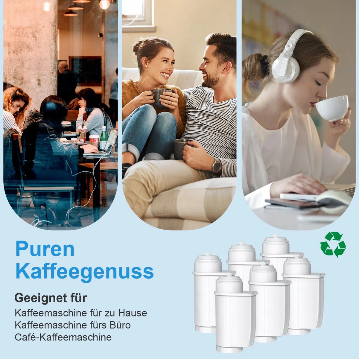 Mutital 6er-Pack Wasserfilter Ersatz für Siemens® EQ Series, EQ3/EQ6/EQ9, EQ500, S700, 3200 Wasserfilter Kaffeevollautomat Kompatibel mit Bosch® TCZ7003, TCZ7033, für Brita® Intenza 57549 (6)