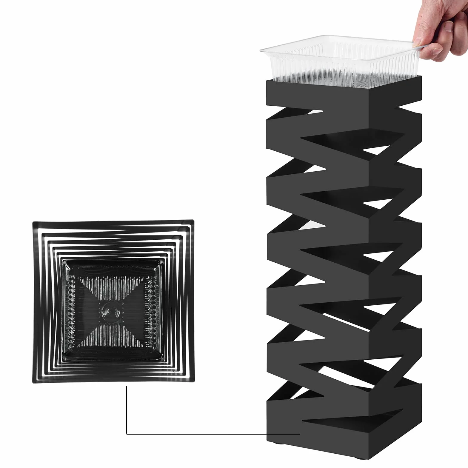 SONGMICS Regenschirmständer aus Metall, Schirmständer, quadratisch, 4 Haken und eine herausnehmbare Wasserauffangschale, 15,5 x 15,5 x 49 cm, schwarz LUC16B