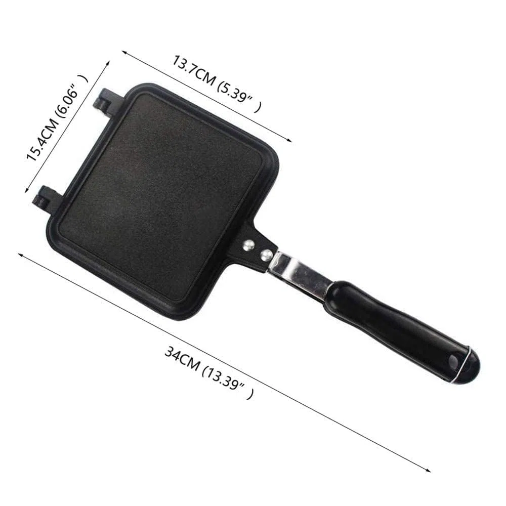 Towwoo Doppelseitige Bratpfanne, Sandwichmaker Camping, Antihaftbeschichtet, Beidseitige Tortillas Sandwich und Panini-Maker Pan mit Griff aus Aluminium für Frühstück