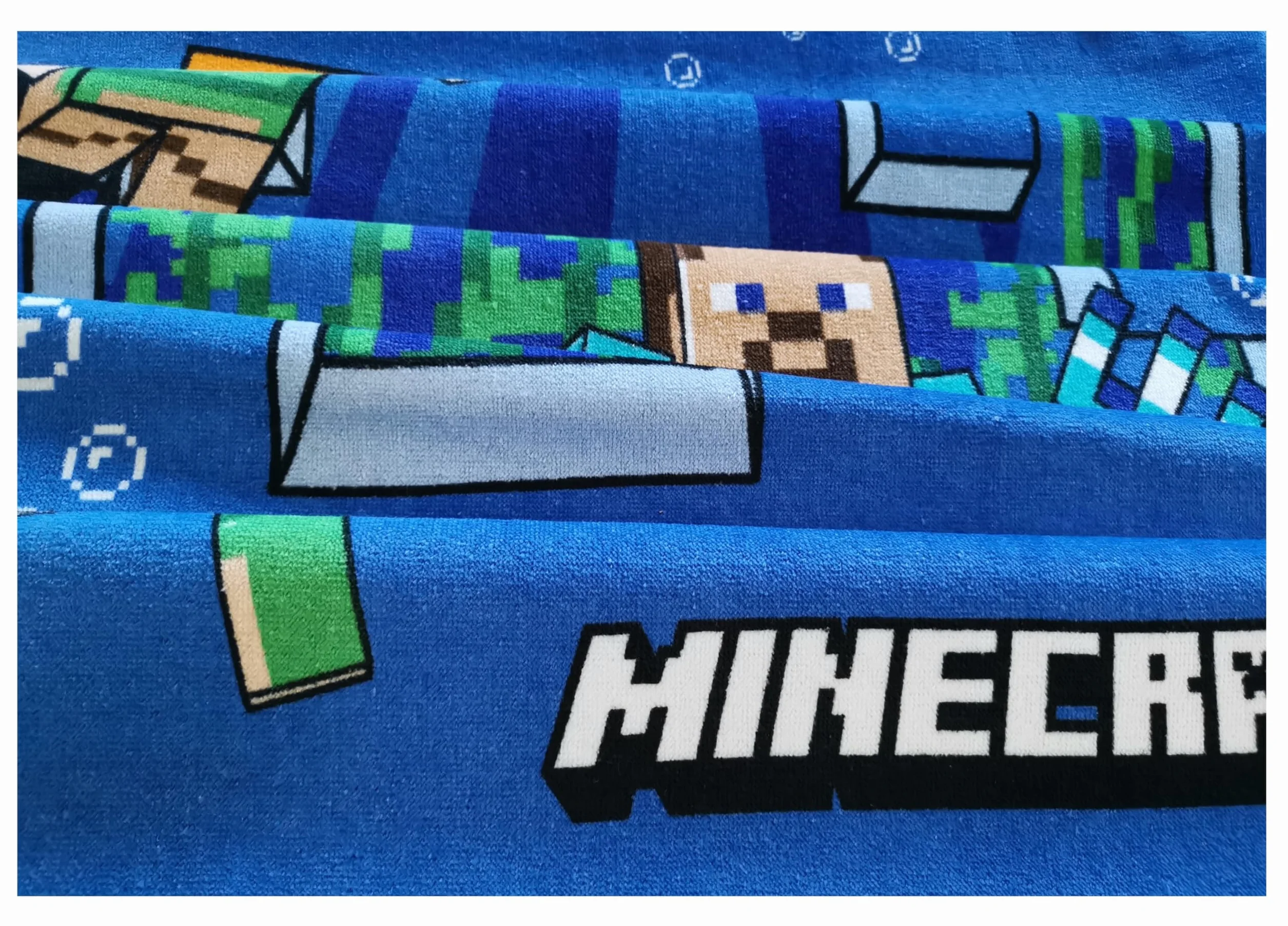 Theonoi Kinder Handtuch Badetuch Strandtuch Duschtuch für Mädchen und Jungen 100% Baumwolle 70x140 cm (Minecraft Steve Alex)