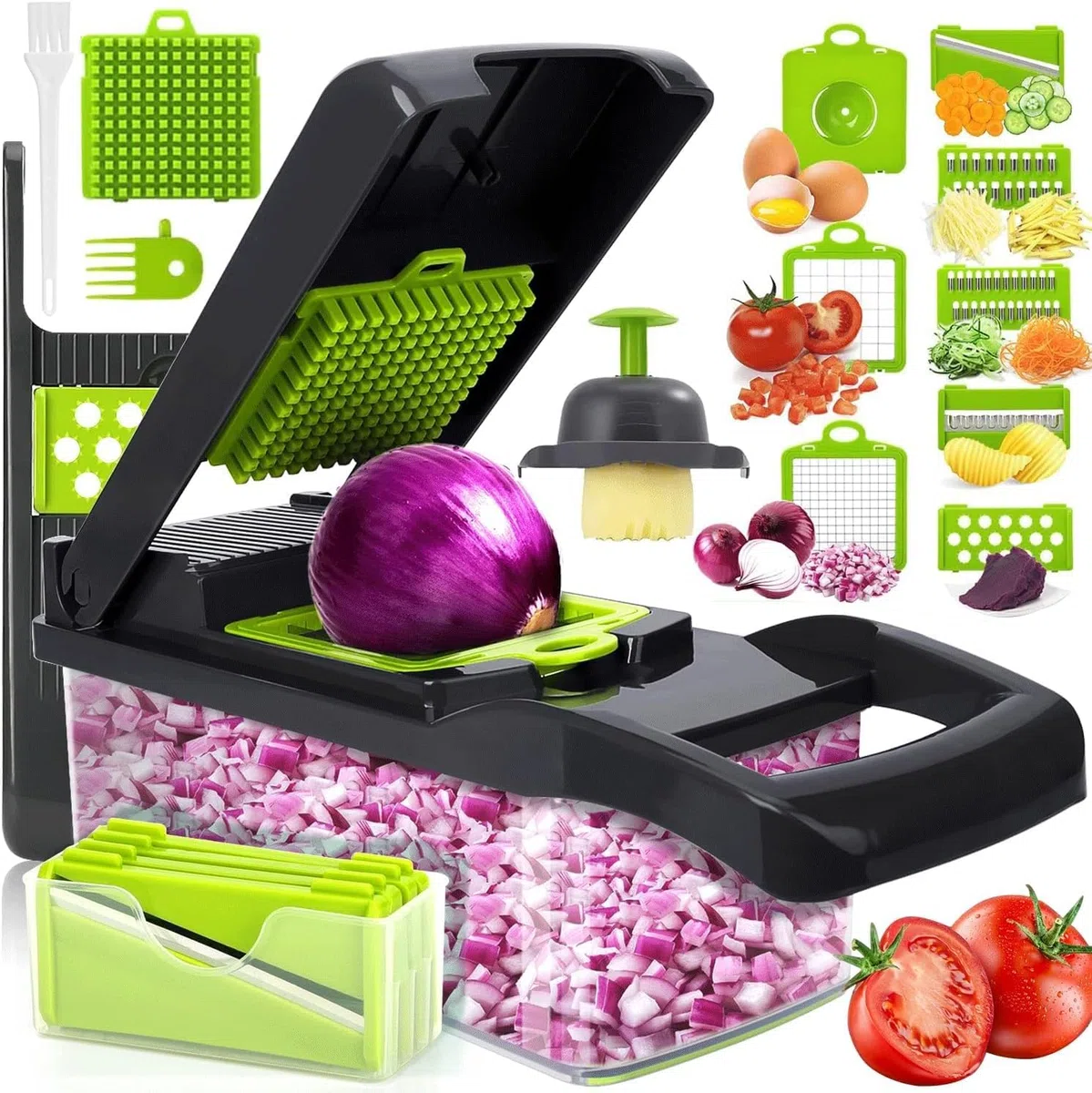 16 In 1 Gemüseschneider, Gemüse Schneider, Mandoline Gemüsehobel, Würfelschneider mit 7 Austauschbare Klingen Vegetable Chopper Dicer für Hobeln Von Obst Gemüse, Karotte, Kartoffel, Knoblauch