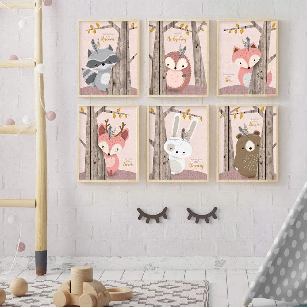 Alvinlite Cartoon Tier Malerei Niedliche Wandkunst Bild Wanddekoration für Wohnzimmer Schlafzimmer Kinderzimmer