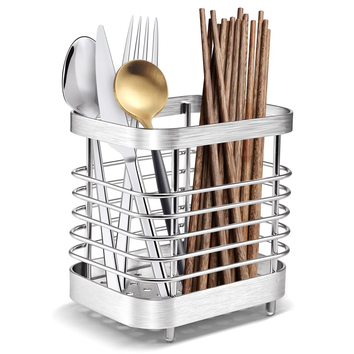 Besteckhalter, Küchenutensilienhalter Besteckkorb,Küchenlöffelregal aus Edelstahl,Besteck-Abtropfgestell,Besteck-Organizer für Küchenutensilien,Spülbecken Organizer Zubehör für Küche(Silber)