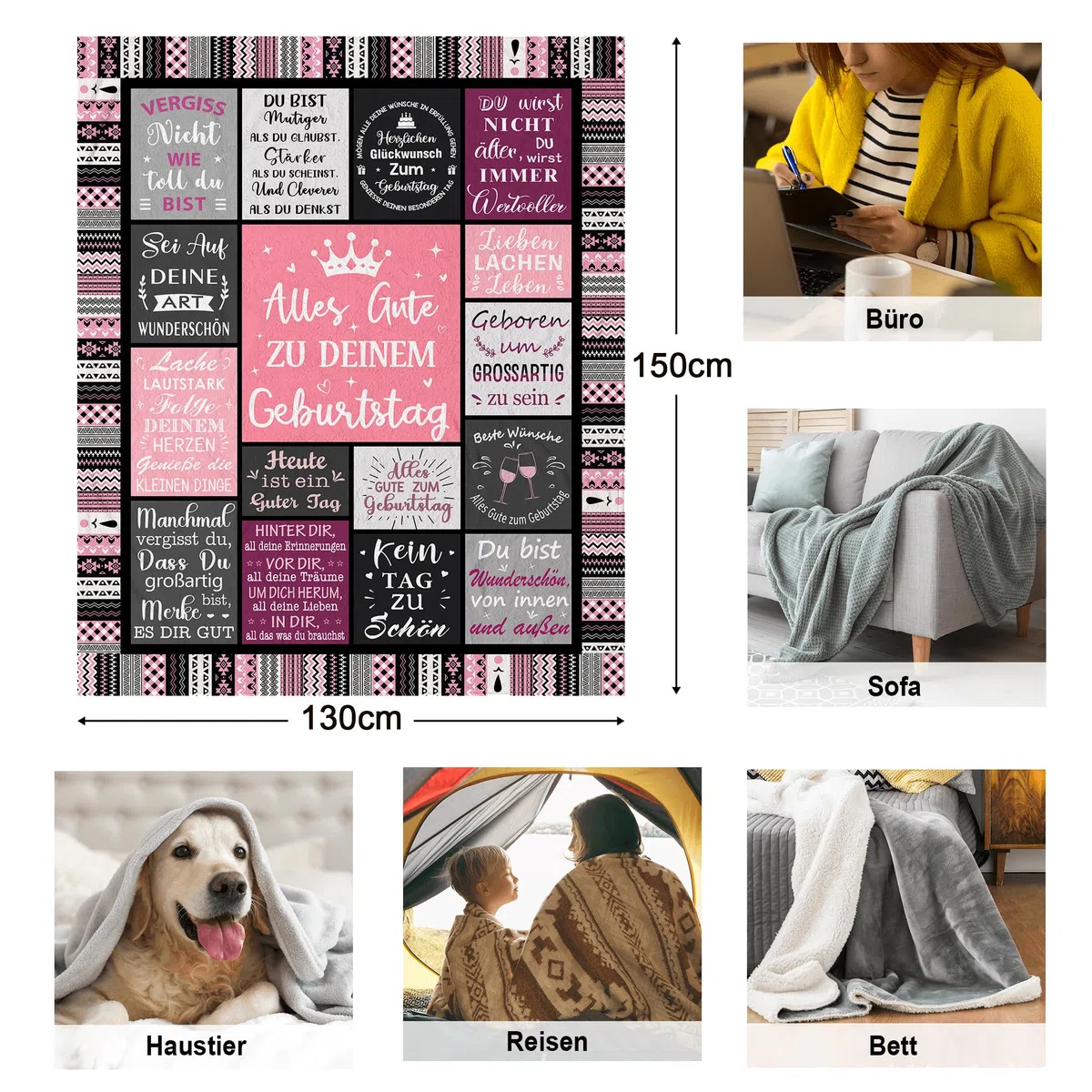 Yesbird Geburtstagsgeschenk für Frauen, Geburtstagsgeschenk für Mama, Mädchen, Frau, Freundin, Schwester, Freundin, Kollegin, Lustige Geschenk Geburtstag, Happy Birthday Deko Decke 150x130CM