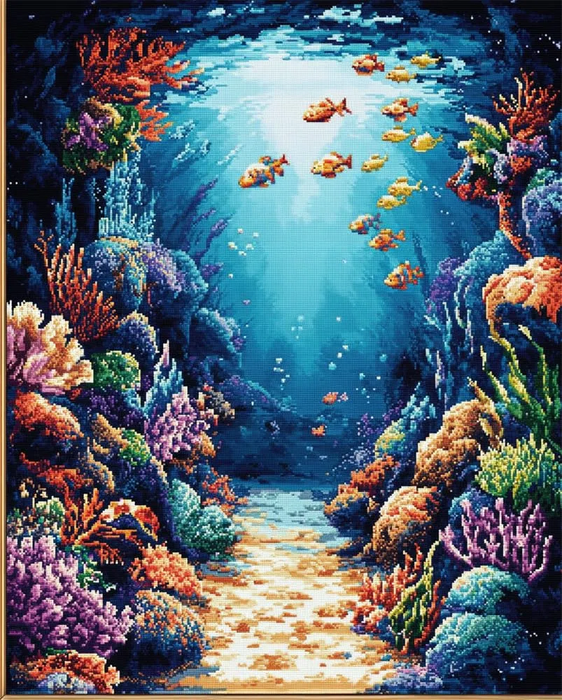 Kreuzstich Set Vorgedruckt,Unterwasserwelt 14Ct 40X50Cm Stickvorlagen Stickbilder Vorgedruckt Kreuzstich Stickpackungen Stickpackung Tier Cross Stitch Embroidery Kit Stickset Sticken Set Erw