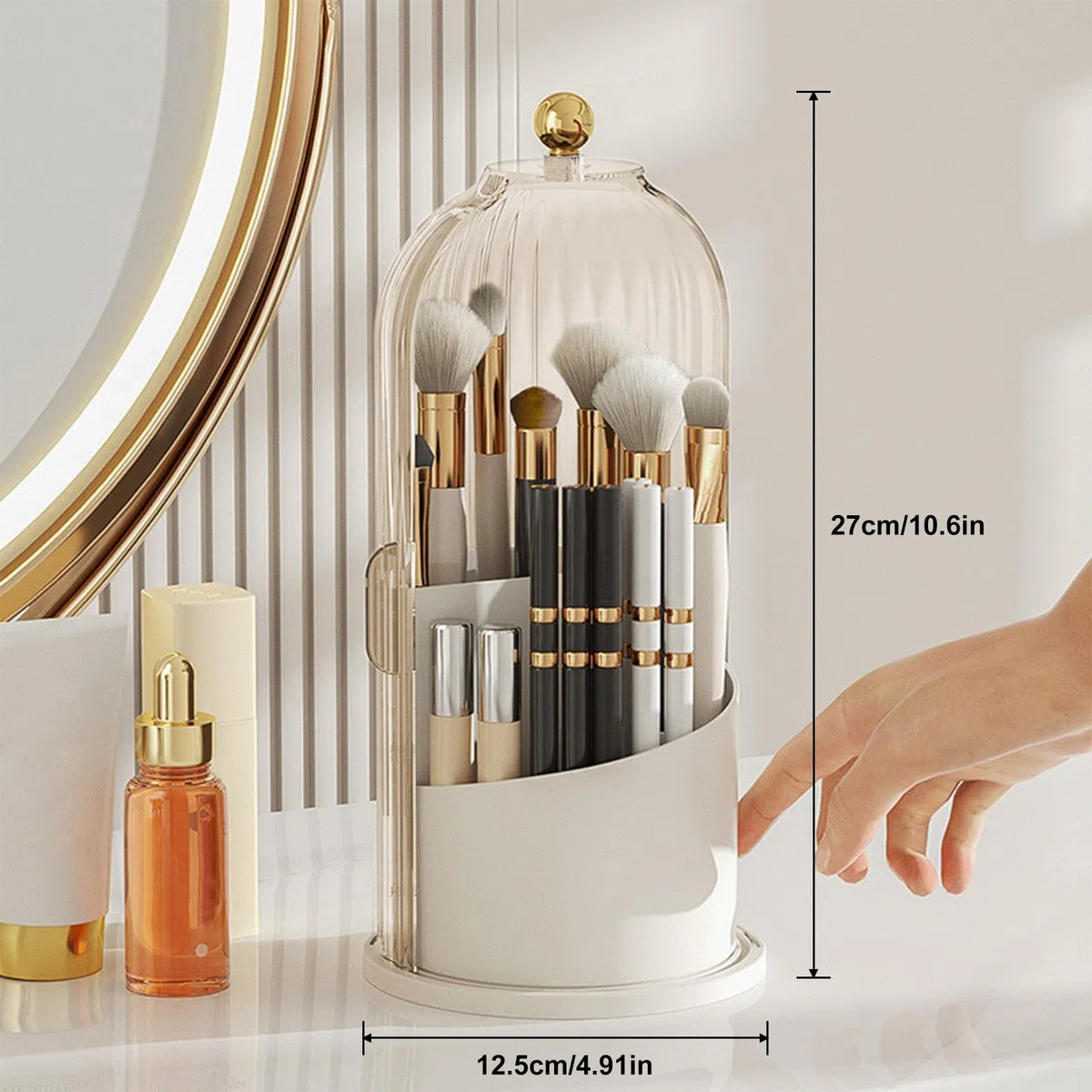 Make Up Kosmetik Organizer, 360 drehbarer Make-up-Pinselhalter, Organizer, transparent, staubdicht, Make-up-Pinsel-Organizer mit Deckel für Schminktisch, Badezimmer, Schlafzimmer (transparent)