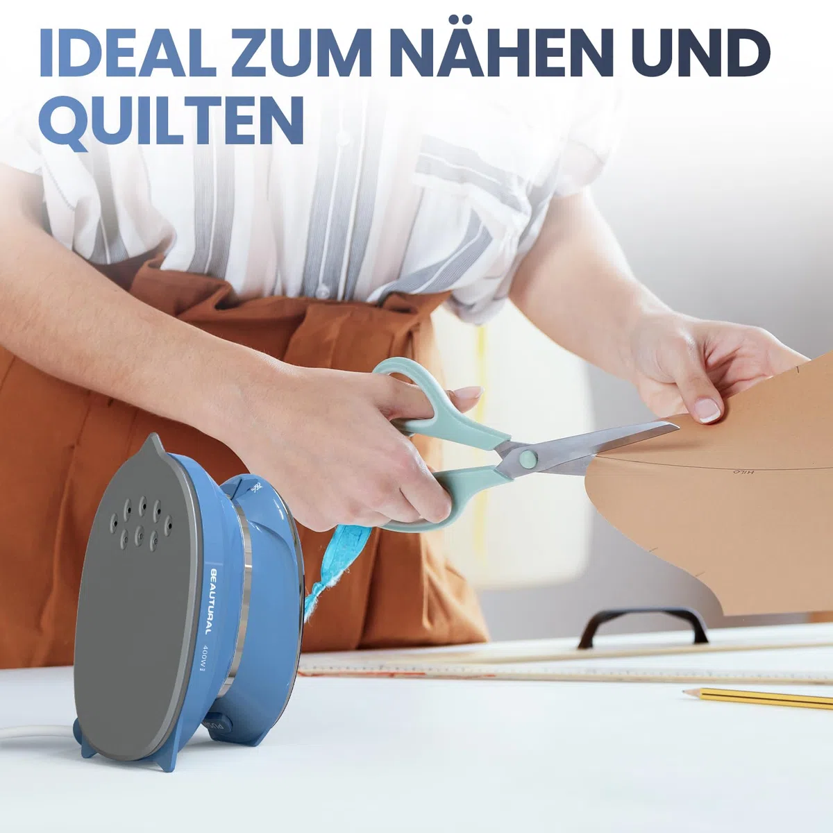 BEAUTURAL Reisebügeleisen, Dual-Spannung 220V/120V, Antihaft-Sohle, Dampfbügeleisen Trockenbügeleisen mit Anti-Tropf-Funktion