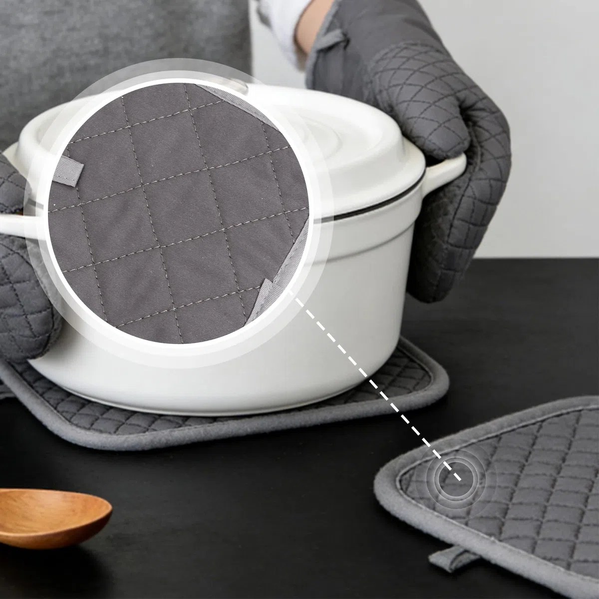 Ofenhandschuhe & Topflappen Set 8-teilig, Hitzebeständig bis 230°C, rutschfest mit Silikon, Baumwolle Innenfutter, Backhandschuhe für Küche, Grillen, Backen & BBQ