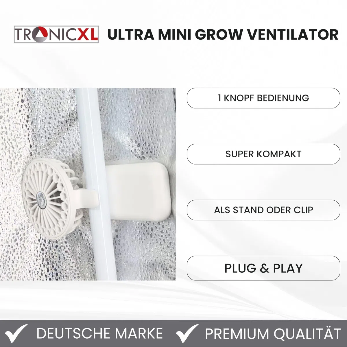 TronicXL 2 Stück Mini USB Ventilator Grow mit Clip Klipp Klemme Klemmventilator I Clipventilator für Zimmergewächshaus Gewächshaus klein Growbox