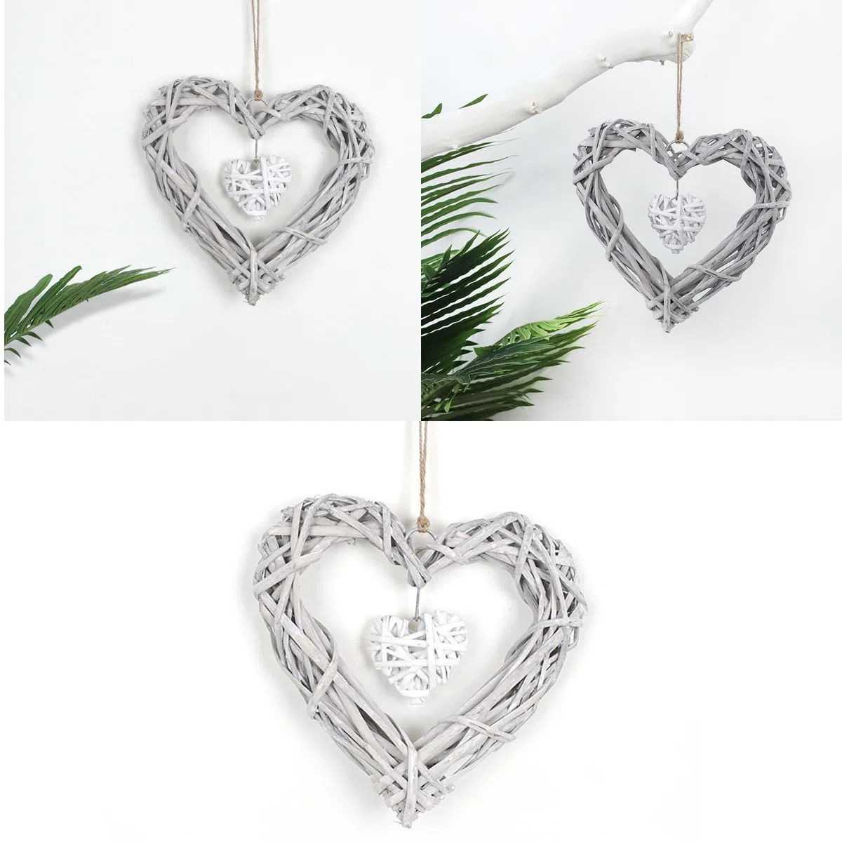 2 Stück Herzen Deko Türdeko Zum Aufhängen Weidenkranz Herz Rattan Anhänger Romantische Wicker Dekoration Herz Kranz Hängen Weidenherz Wandbehang Ornament Handgefertigtes Rattanherz