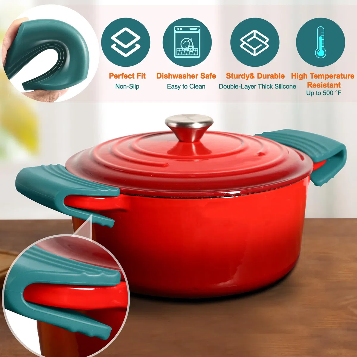 Silikongriffe, Karibik, je 12,7 x 6,4 cm, Griffe und Griffhülse, passend für Le Creuset Dutch Ovens Zubehör, 5 Jahre kostenloser Ersatz