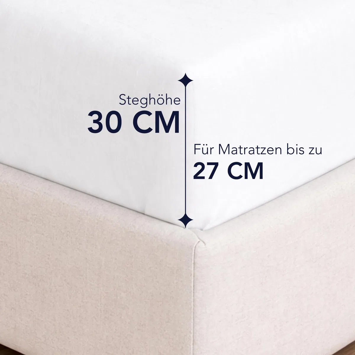 Dreamzie Spannbettlaken 200x200 cm, 100% Baumwolle Jersey dehnbar, Spannbetttuch Bettlaken, Steghöhe 30 cm für Matratzen bis 27 cm, Oeko-Tex Zertifiziert, Hypoallergen, Weiß