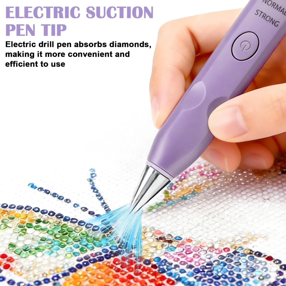 Elektrische Diamond Painting Stift Set, Diamant Painting Stift mit 4 Ersatzkopf&Vakuumpumpe, 3 einstellbare Saugstufen Diamond Painting Zubehör wiederaufladbar Drahtlose DIY Diamant Kunst Pinsel,Lila
