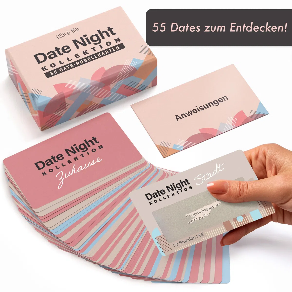 Lulu & You 55 Rubbelkarten für Paare – Kreative Ideen für Date Nights – Romantisches Geschenk für Paare – Überraschende Date Night Cards als gemeinsame Zeit Geschenk